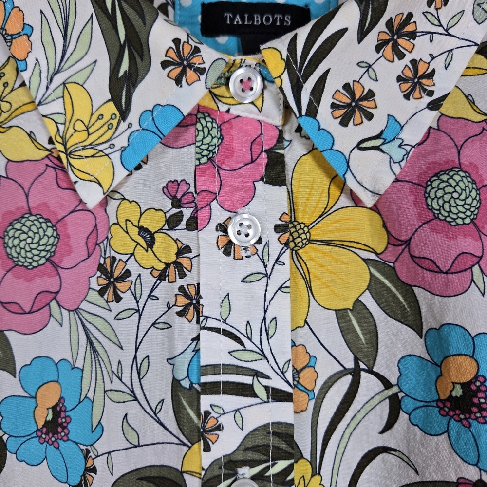 Talbots Vibrant Colorful Floral Cotton Long Sleeve Button Down Shirt Top Size XL - Picture 5 of 12